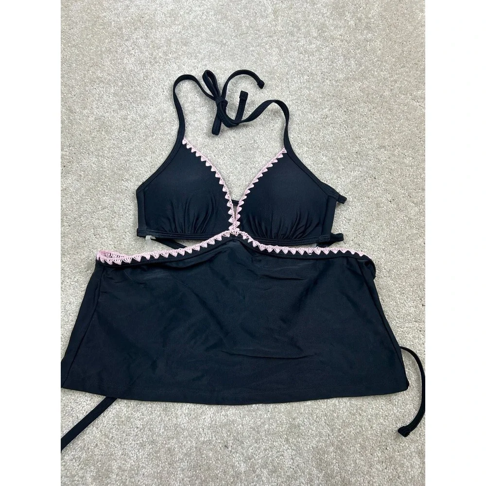 HULA HONEY Swimwear Tankini Women's Black Pink‎ XS Padded Halter Nylon